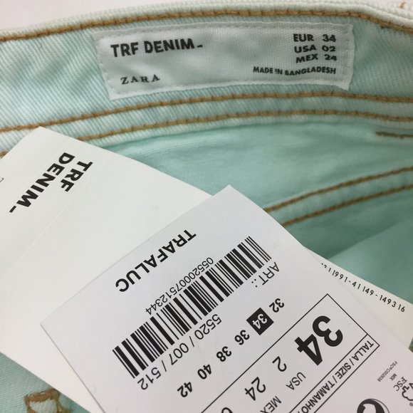 NWT ZARA Mint Green Distressed Raw Edge Hem High Rise Waist Denim Shorts - Picture 2 of 10